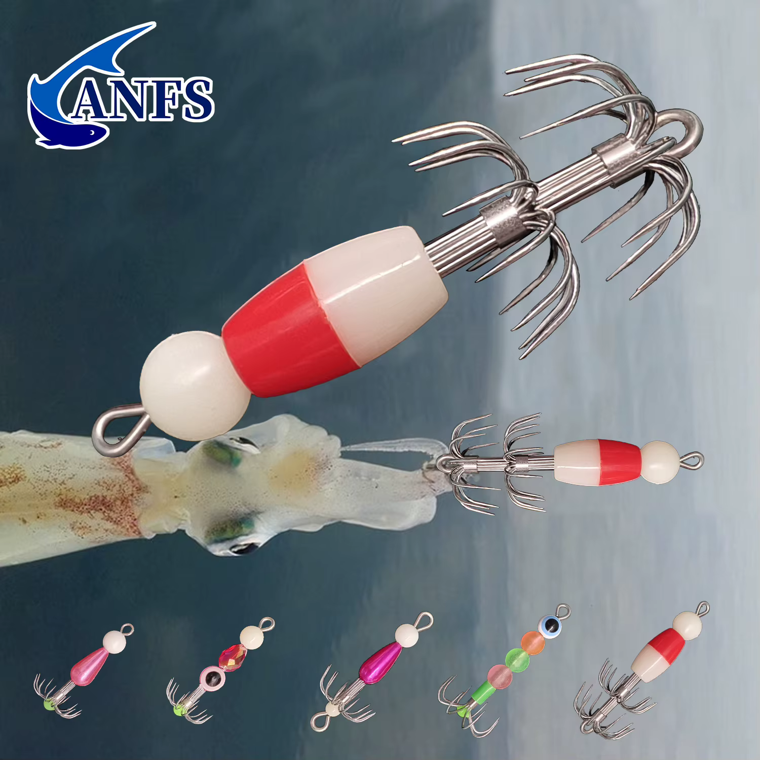 ANFS Anzuelos calamar luminosos kit con caja de aparejos - imagen 2