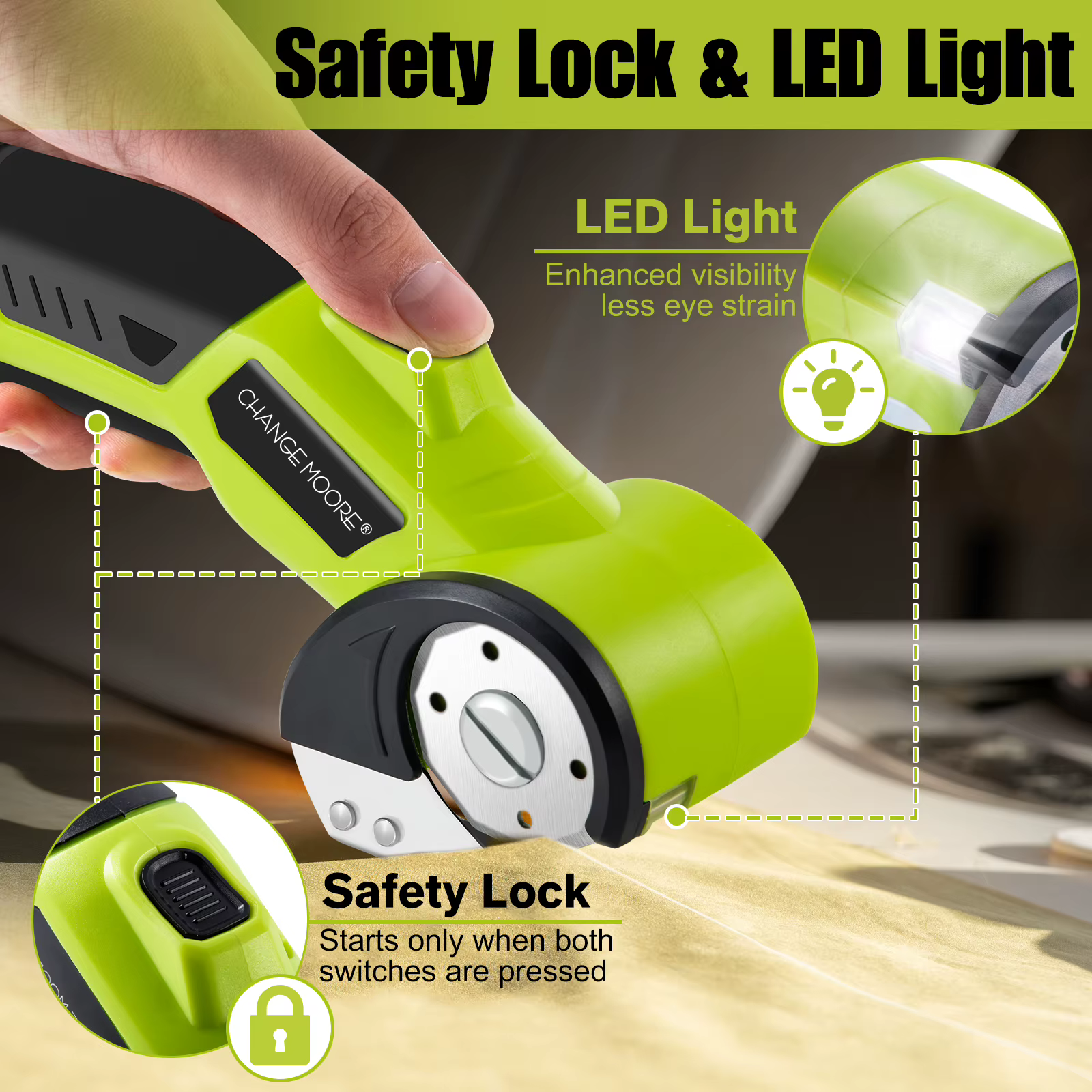 Tijeras eléctricas CHANGE MOORE USB para cortar tela y cuero - imagen 2