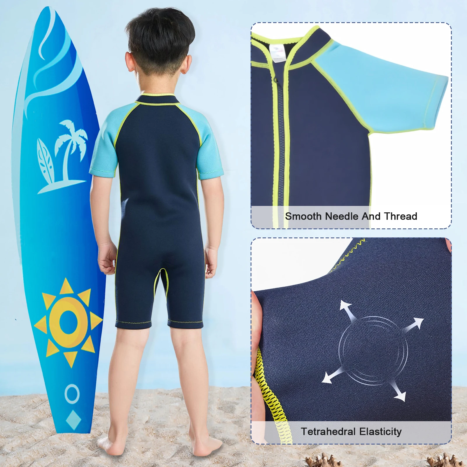 Traje de neopreno infantil con cremallera frontal y manga corta - imagen 5