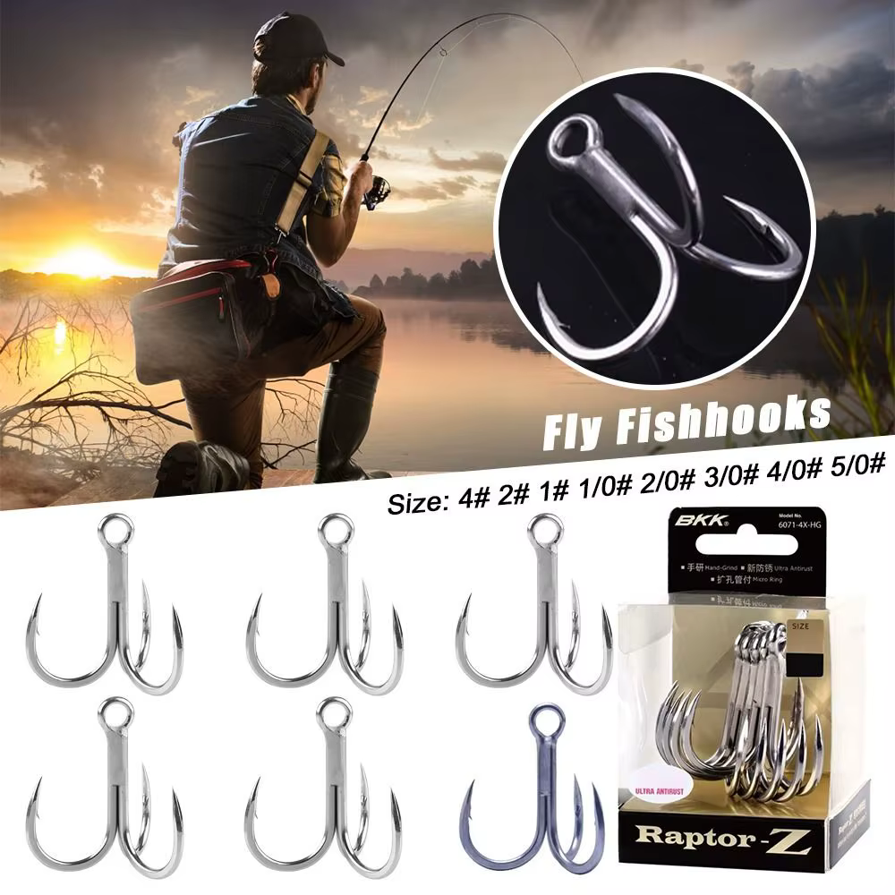 Anzuelo triple de pesca de acero al carbono con púas, afilado - imagen 5