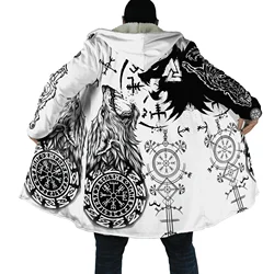 DP22 Capa polar con capucha – Estampado 3D lobo y dragón para hombre