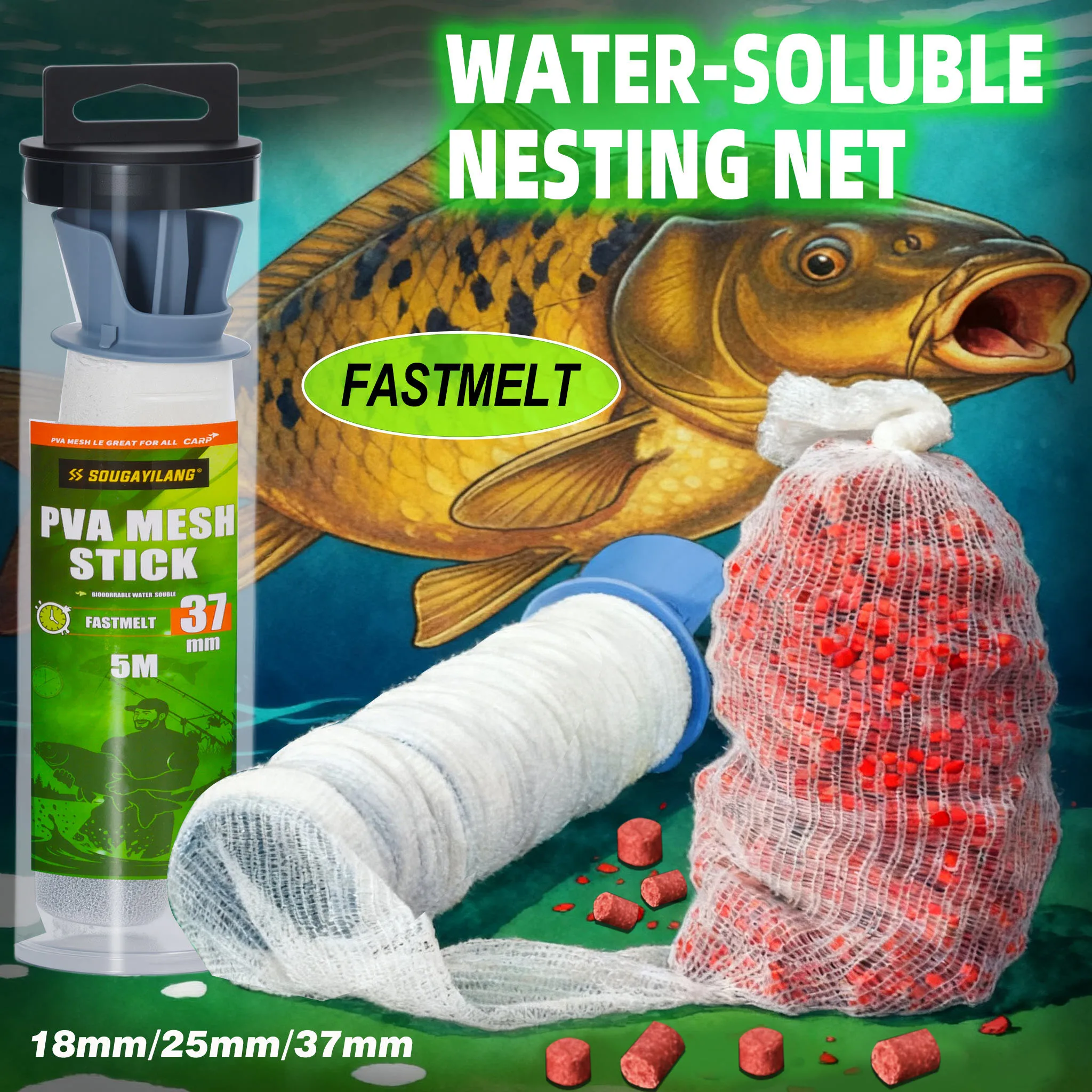 Red soluble para aparejos de pesca