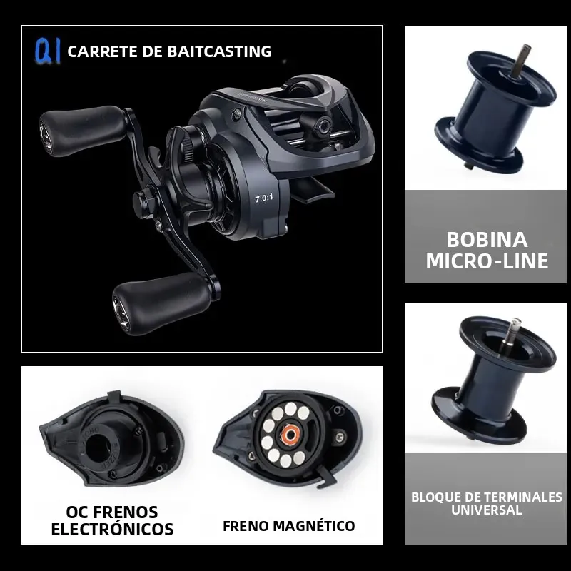 Carrete Baitcasting DEUKIO Mini con freno magnético y DC - imagen 4