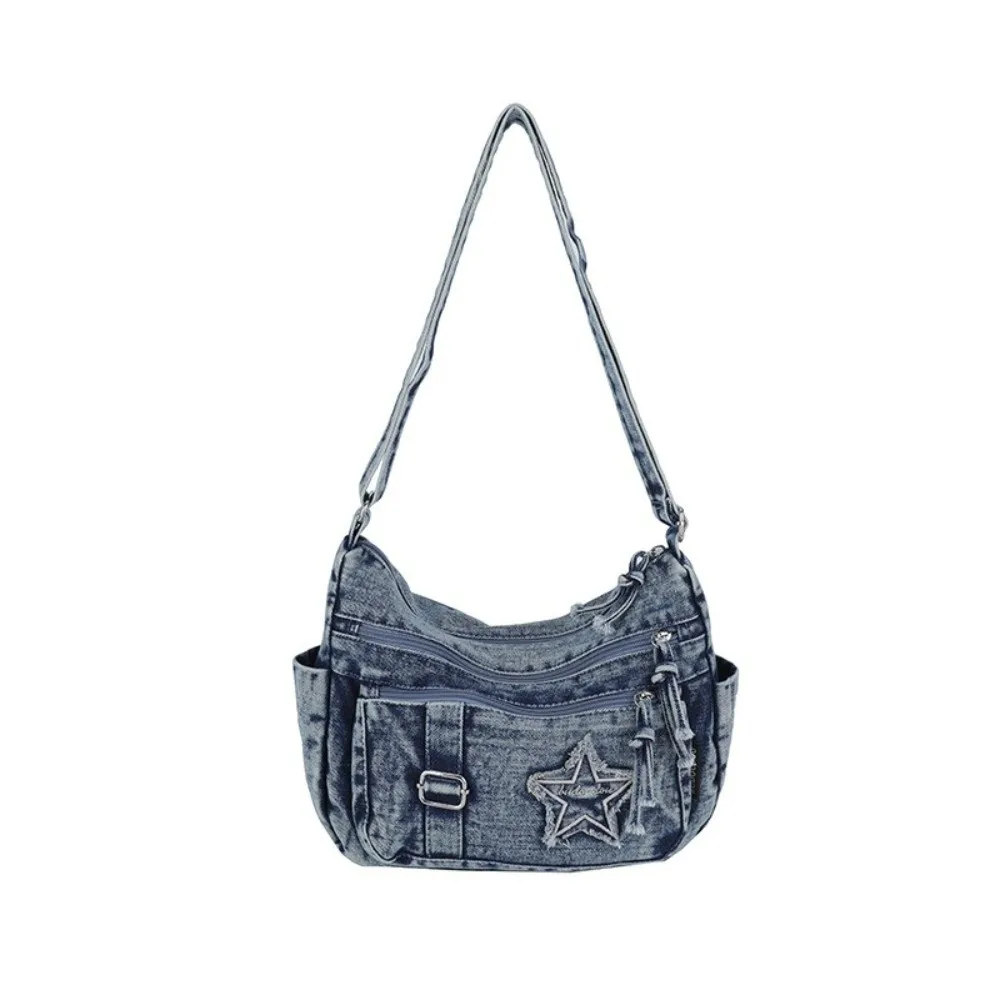 Bolso bandolera de mezclilla con correa ajustable y bolsillos - imagen 3