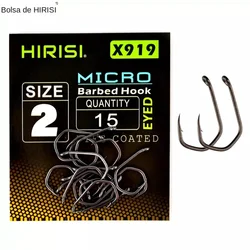 Hirisi X919 Anzuelos carpa acero alto carbono PTFE micro púas con ojo