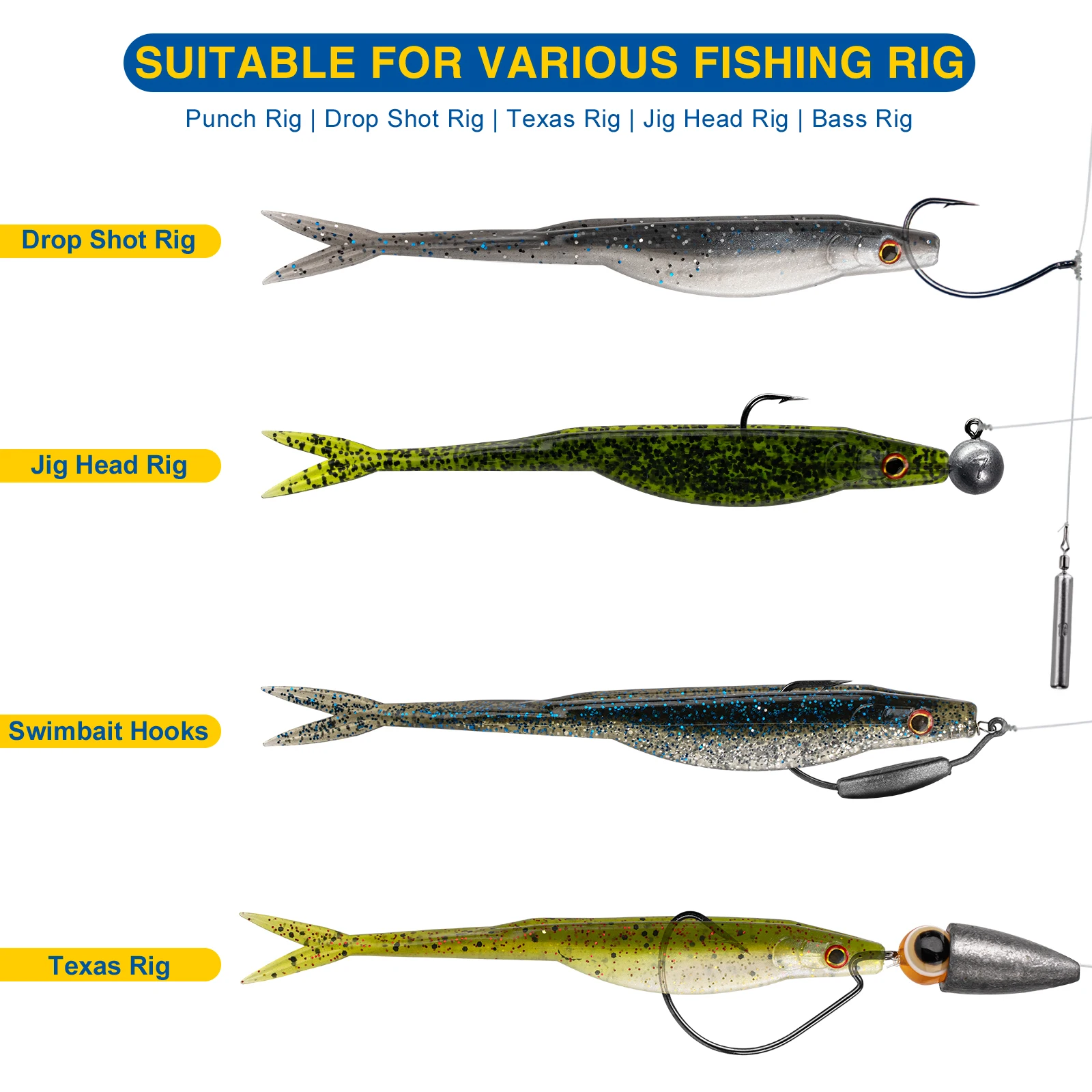Señuelos blandos swimbait cola de horquilla para Texas Rig y Jig Head - imagen 2