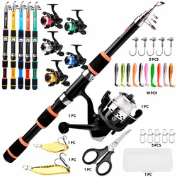 Kit caña de pescar giratoria telescópica con carrete y cebo – viaje