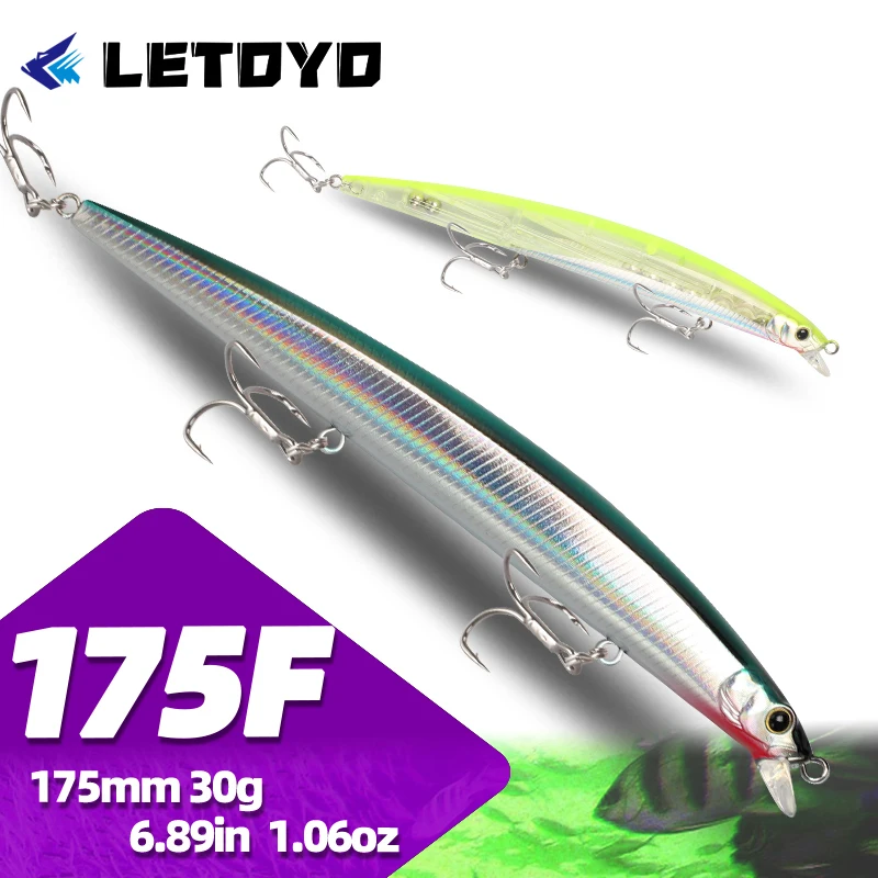 LETOYO Jerkbait minnow flotante para lubina, largo alcance - imagen 2