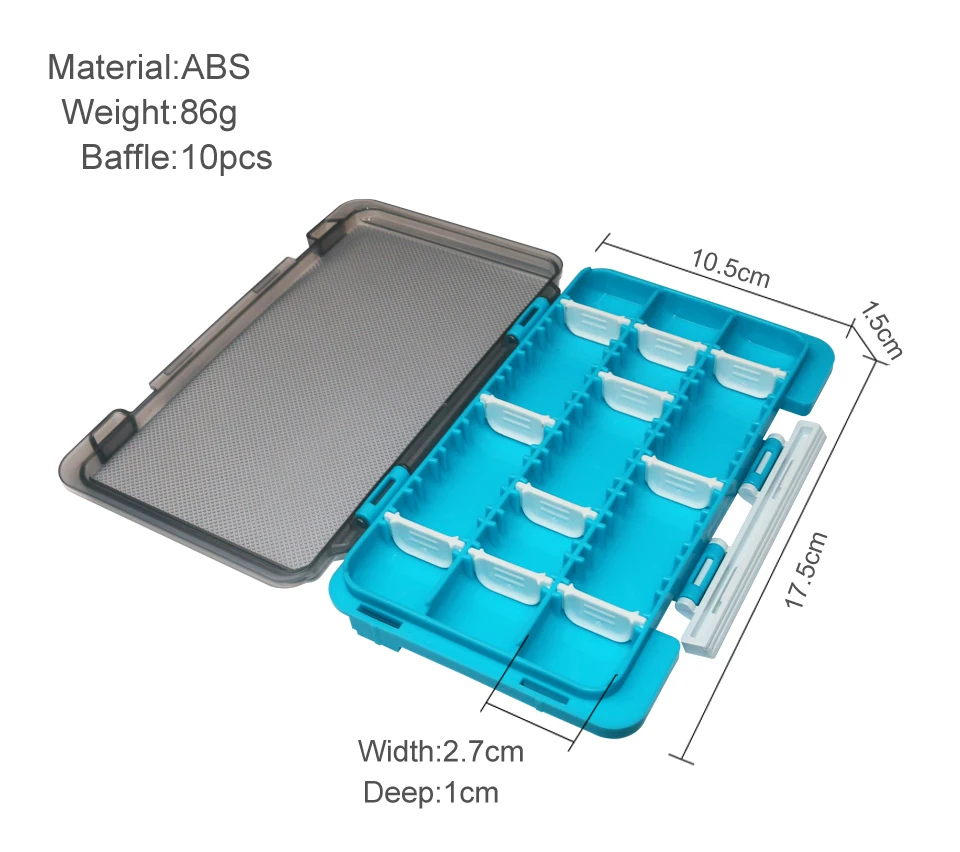 Caja de pesca mostrando el interior con compartimentos