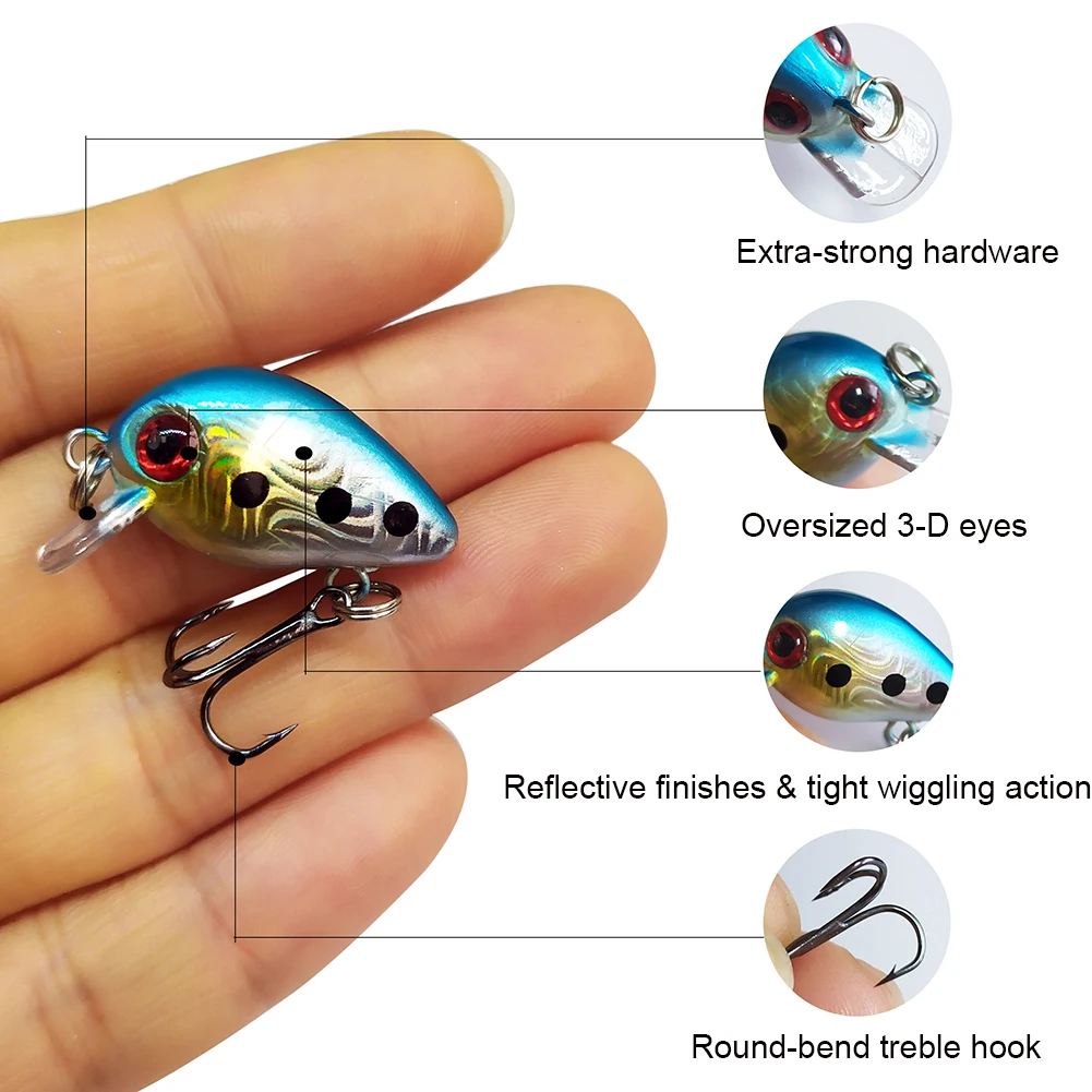 Crankbait pequeño con ojos realistas y anzuelos para pesca