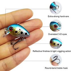 Crankbait pequeño con ojos realistas y anzuelos para pesca