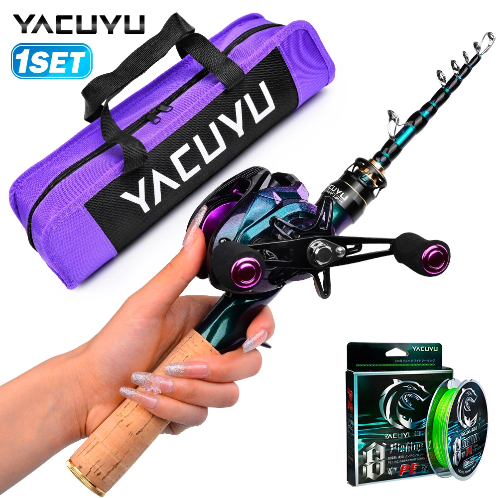 Juego cañas telescópicas y carrete baitcasting para pesca en mar