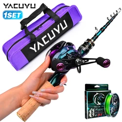 Juego cañas telescópicas y carrete baitcasting para pesca en mar
