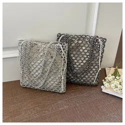 Bolso Tote Decorado con Perlas y Cristales Brillantes