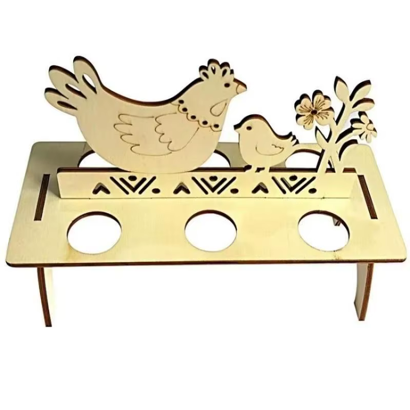 Soporte Madera Huevos Pascua con Forma de Conejo y Pollito – Decoración Mesa - imagen 3