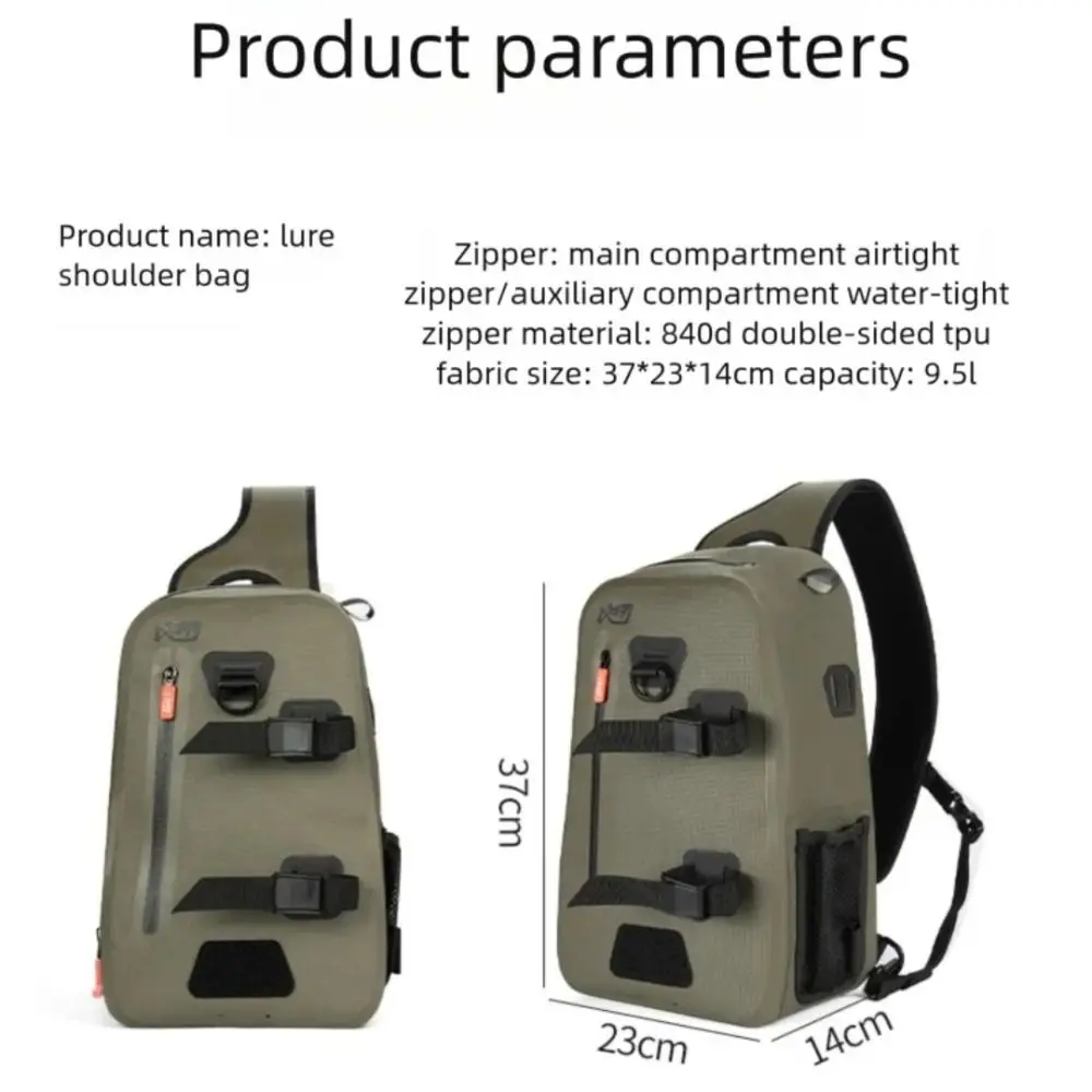 Bolsa de pesca TPU vista frontal con compartimentos
