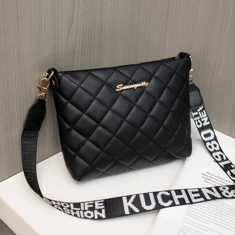 Bolso bandolera de cuero PU con bordado Lingge y correa impresa
