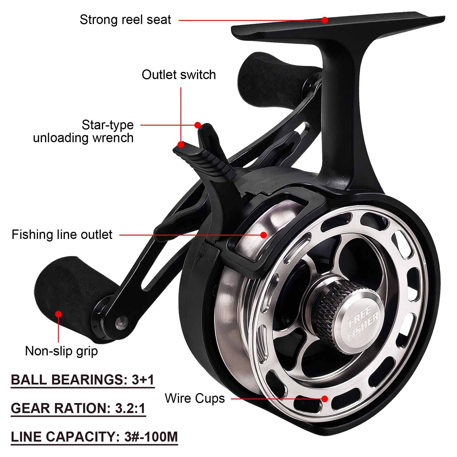 FREE FISHER Caña pesca en hielo con carrete y jig head para vinilo - imagen 3