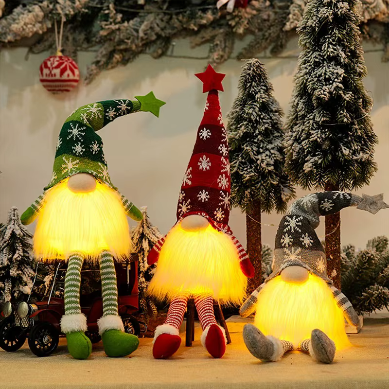 Gnomo navideño con luz LED – Adorno de felpa para el hogar, decoración - imagen 4
