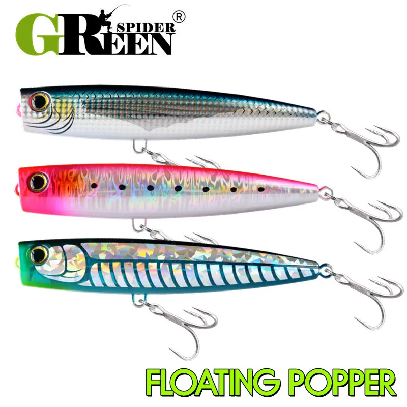 Greenspider Popper de superficie Topwater para pesca en mar salado