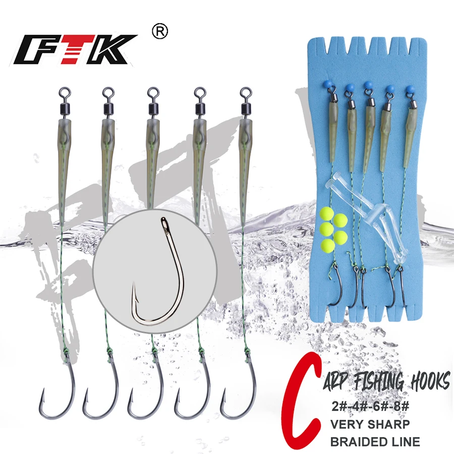 FTK Anzuelos para Carpa Feeder con Montura Pelo y Metal