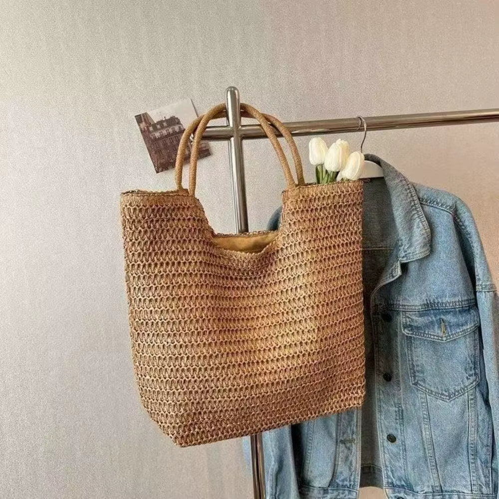 Bolso Playa Mujer Paja con Asa – Gran Capacidad y Color Liso - imagen 2