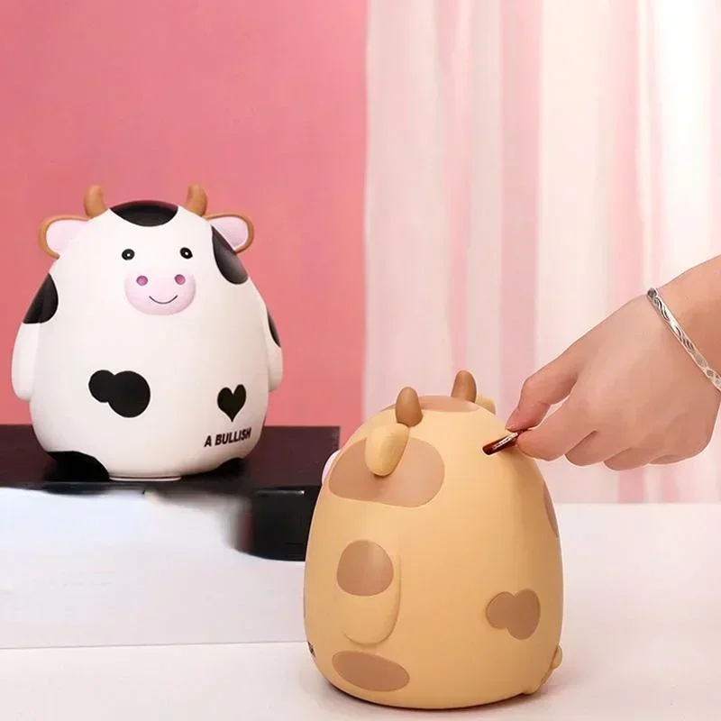 Hucha de vaca con diseño animado frontal
