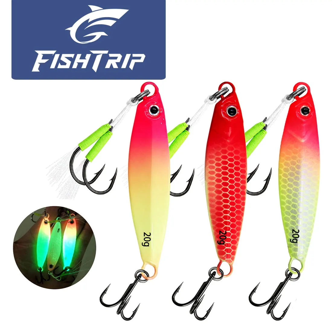 FishTrip señuelo jig luminoso doble anzuelo metálico caída lenta