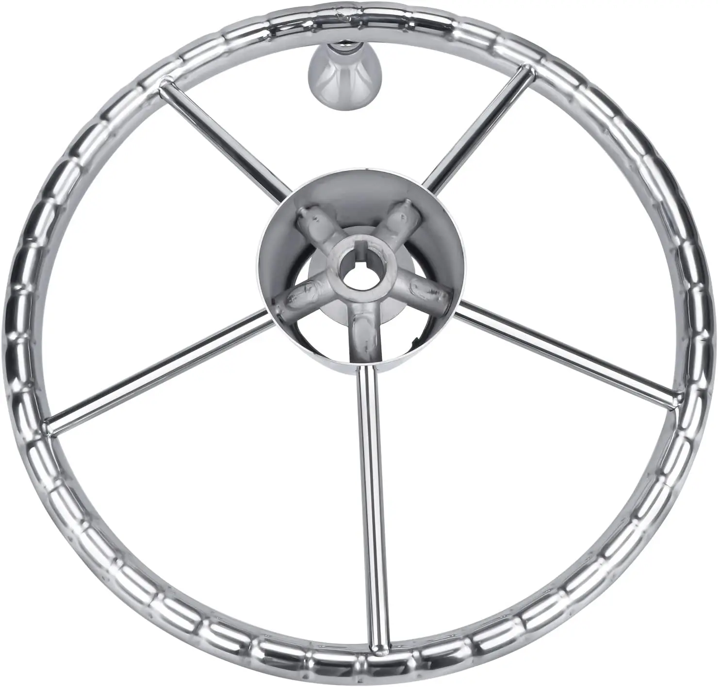 Volante de barco acero inoxidable pulido con perilla control - imagen 2