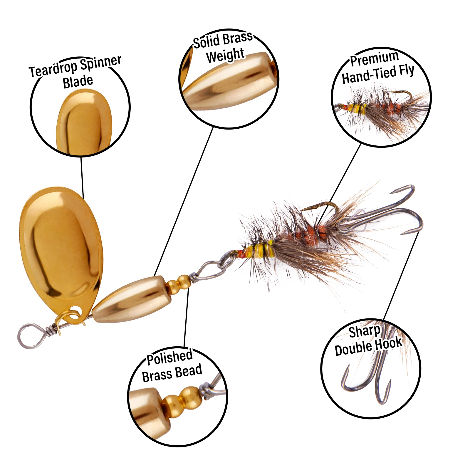 Moscas de pesca con spinner metálico de latón, cebo duro atado a mano - imagen 5