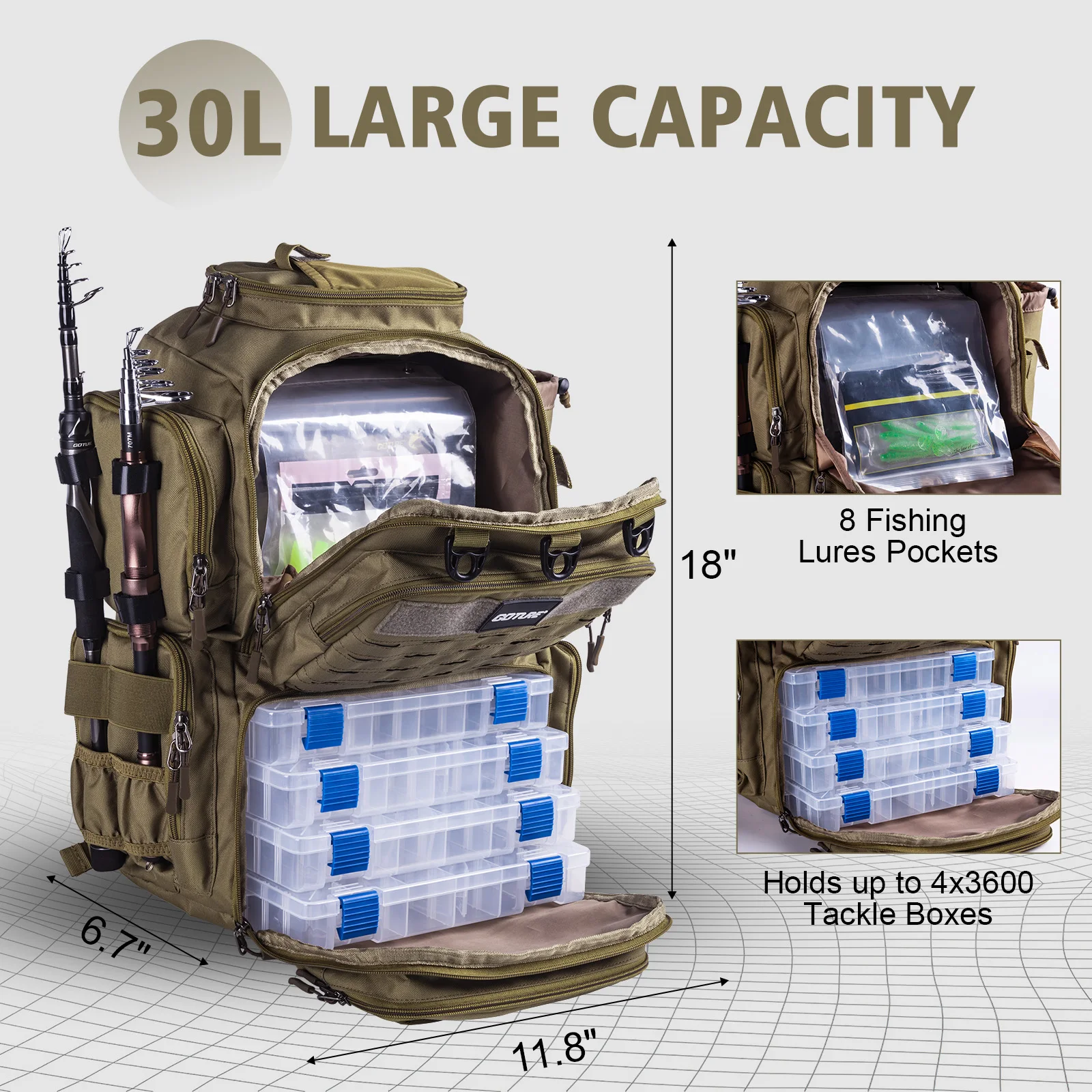 Mochila de pesca impermeable de tela Oxford resistente al agua - imagen 2