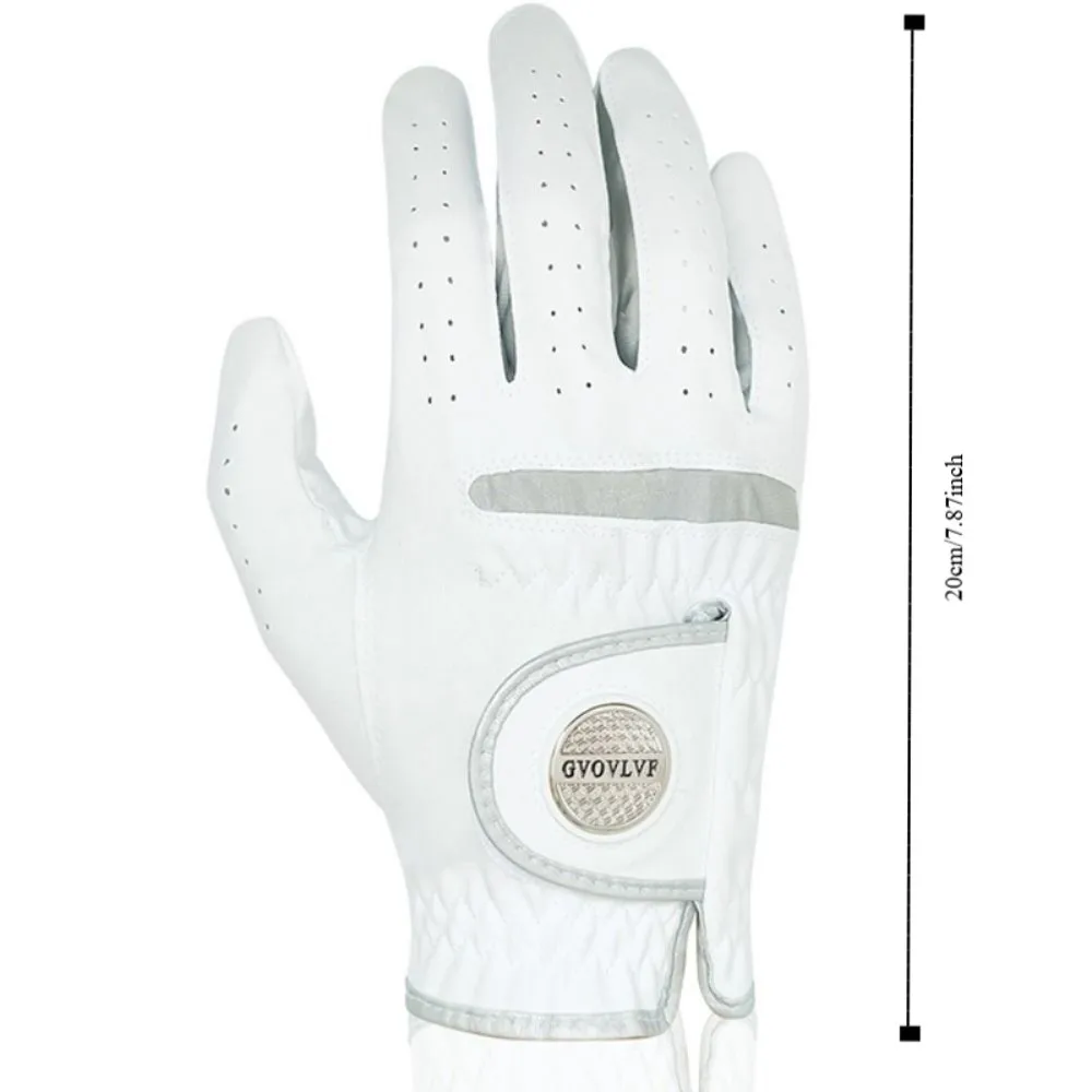Guante de golf blanco con marcador magnético integrado en la muñeca
