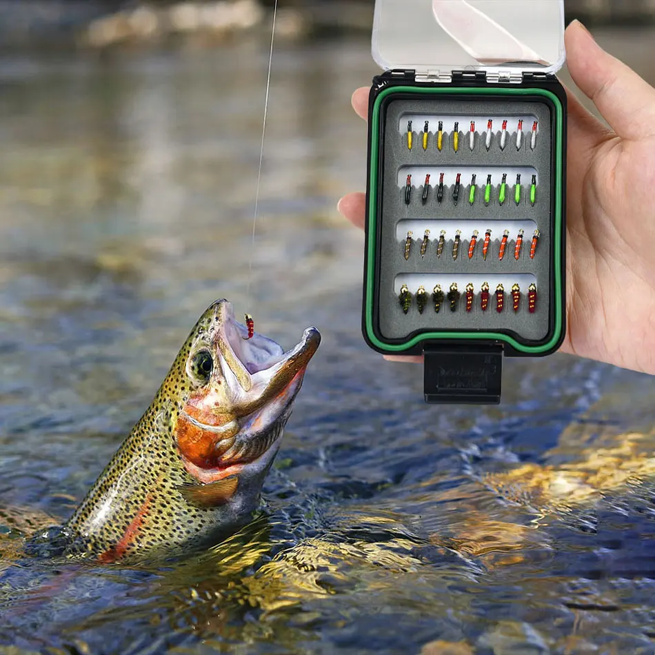 Caja de moscas de pesca con múltiples estilos