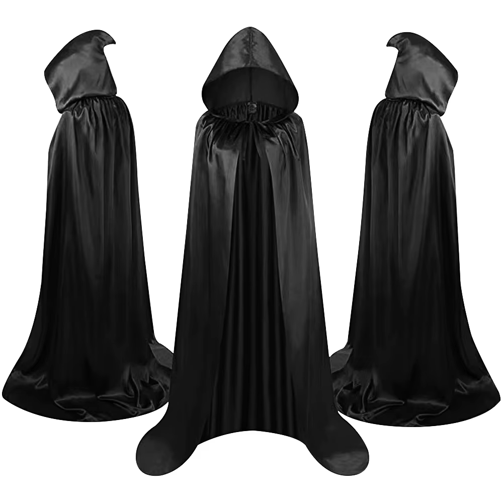 Terciopelo negro de capa con capucha para eventos temáticos