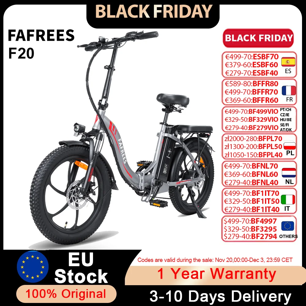 FAFREES F20 bicicleta eléctrica 20″ plegable – 130 km, frenos de disco