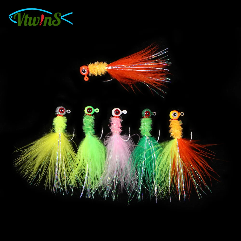 Vtwins Jig pluma marabú para crappie con bucktail y cabeza - imagen 3
