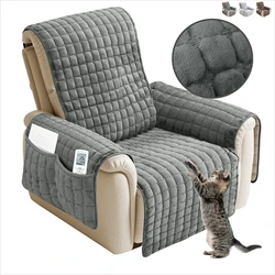 Funda de sofá reclinable antideslizante – Franela de felpa para sillón con bolsillos