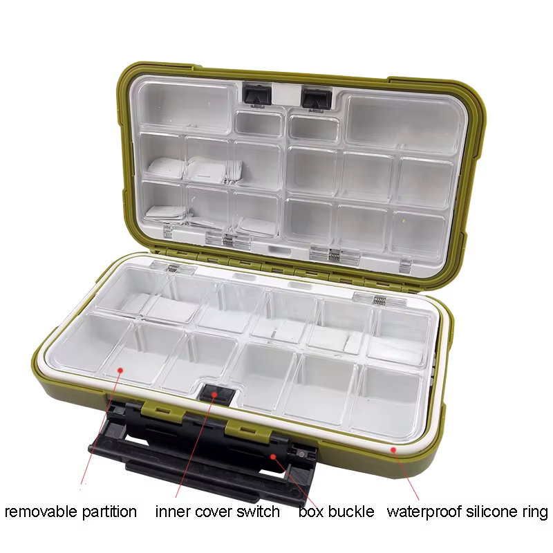 Caja de aparejos impermeable doble cara para pesca con mosca