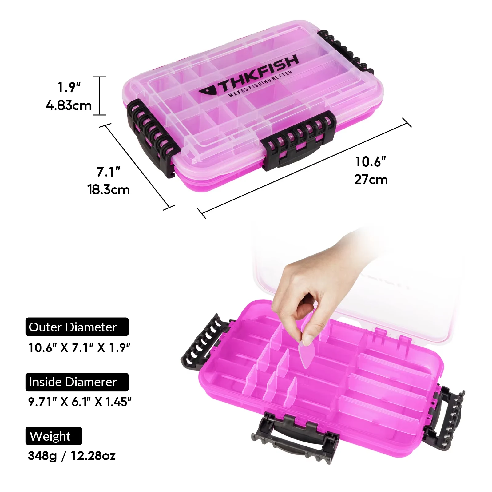 Caja abierta mostrando la organización interna de accesorios