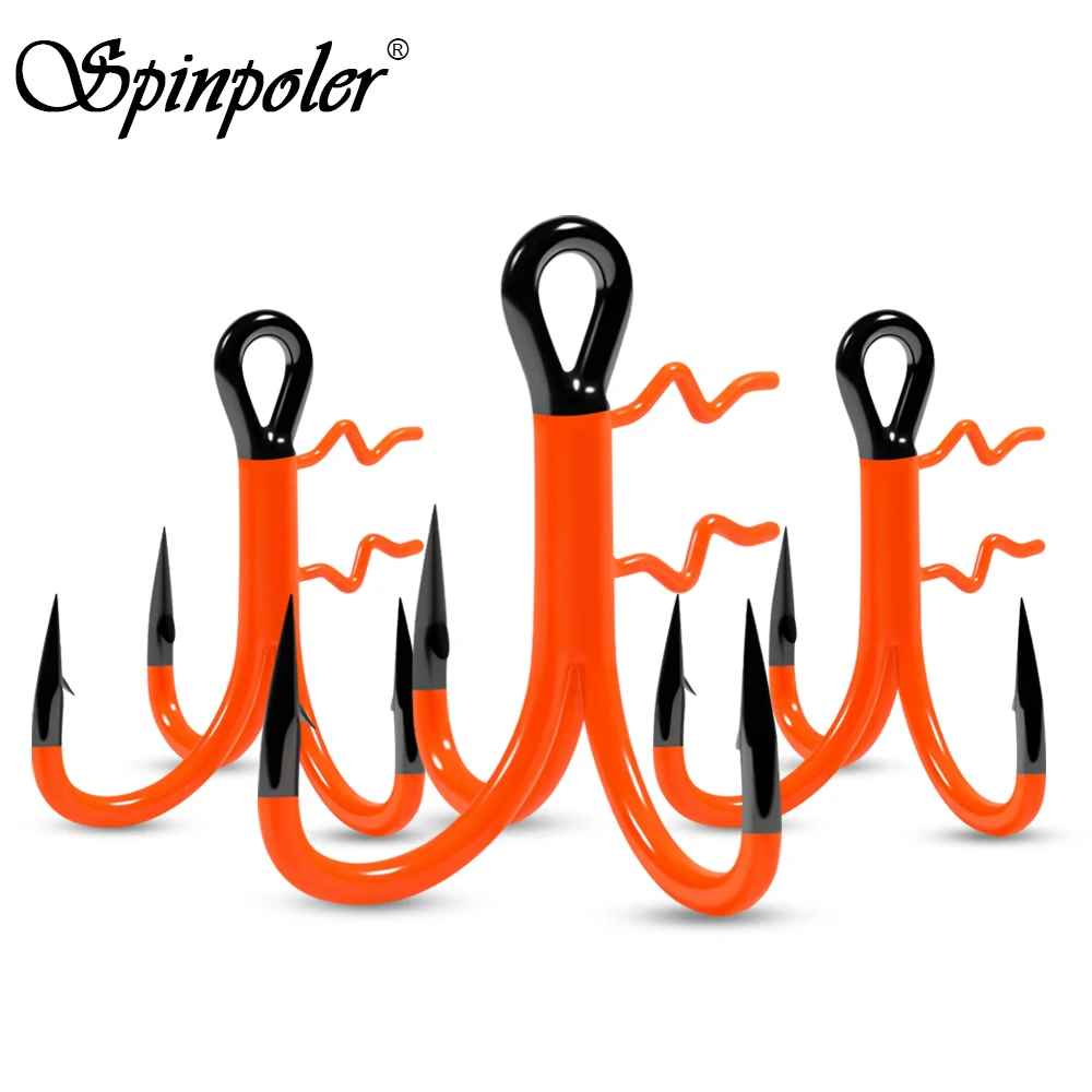 Spinpoler 3X Strong Anzuelo triple UV naranja con asistencia y púas