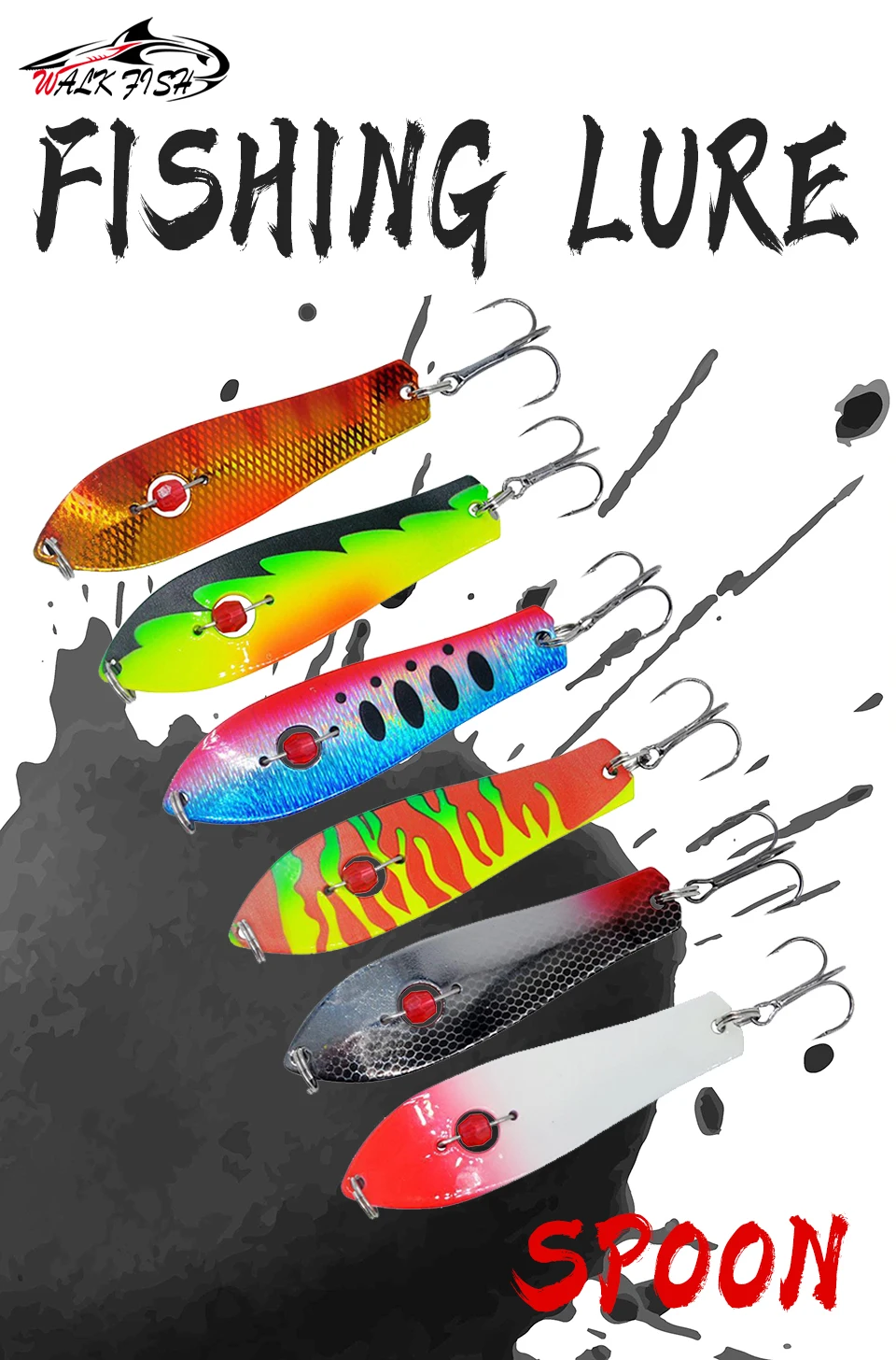 Señuelo WALK FISH mostrando su acabado metálico y tres ganchos