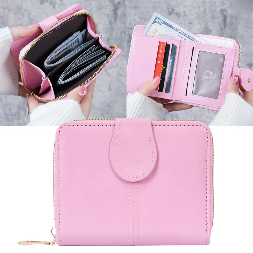 Monedero vintage de cuero PU aceitado con cremallera mini para mujer - imagen 3