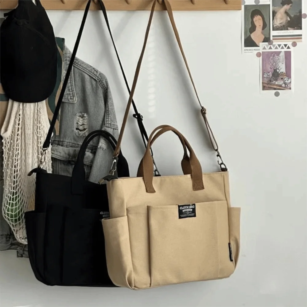 Bolsa bandolera de lona con bolsillos, gran capacidad