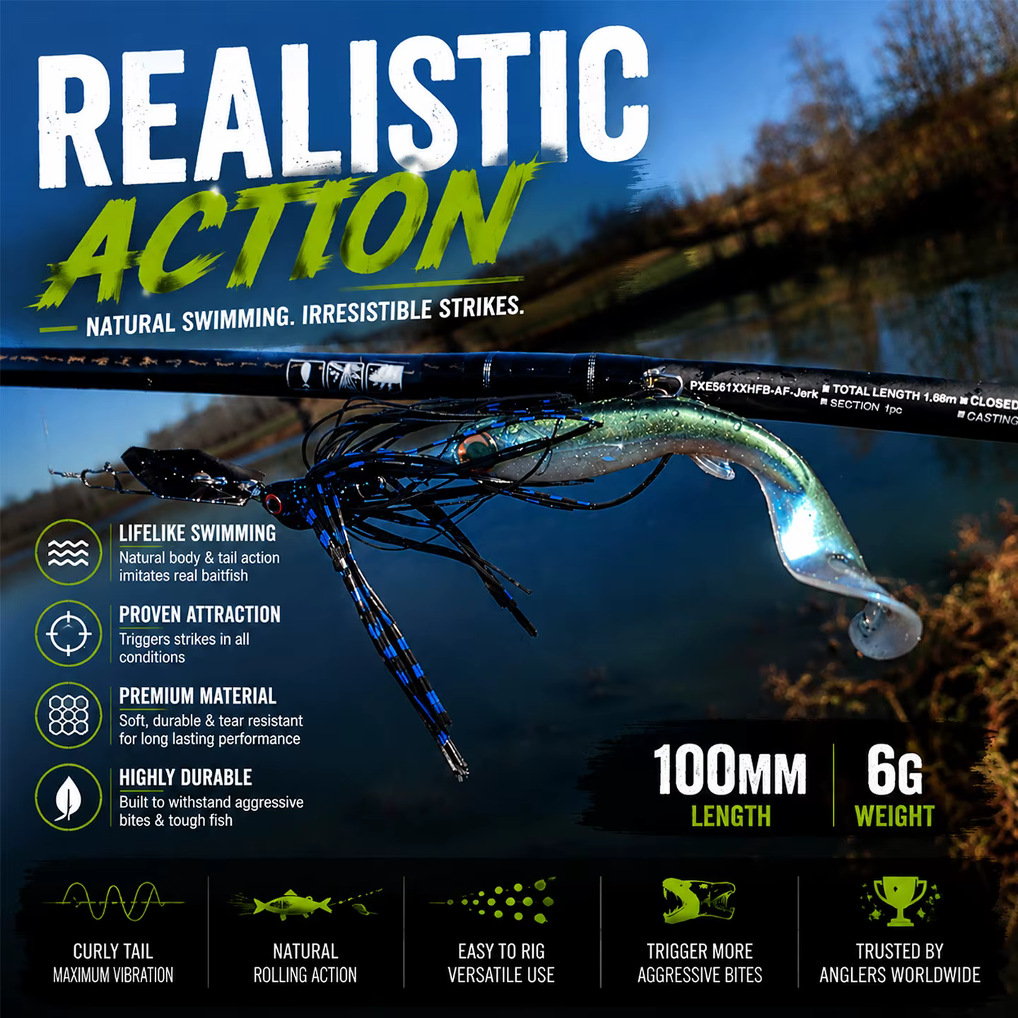 Señuelo Suave Esfishing Swimmer 100mm – Cebo rizado Twister para lubina y lucio