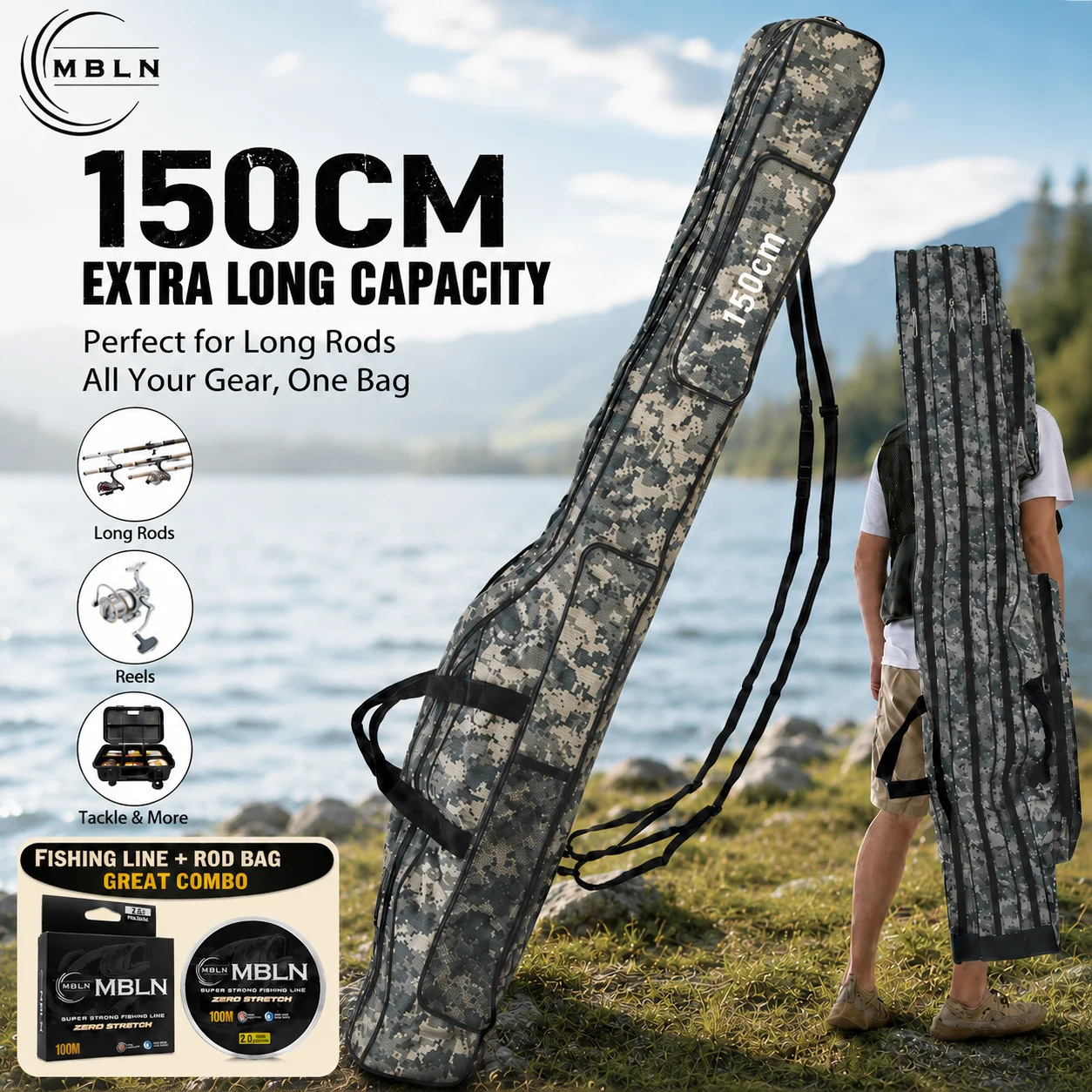 MBLN Funda portacañas de pesca plegable de camuflaje - imagen 2