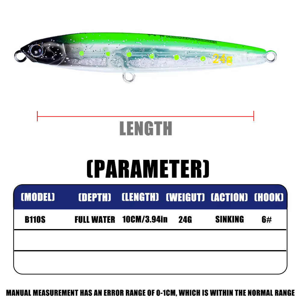 Señuelo Artificial Lápiz para Lubina de Mar