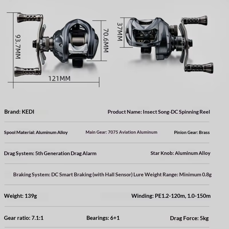 Carrete KEDI Insect Sound DC para Pesca – 7.1:1 y 5kg Freno - imagen 3