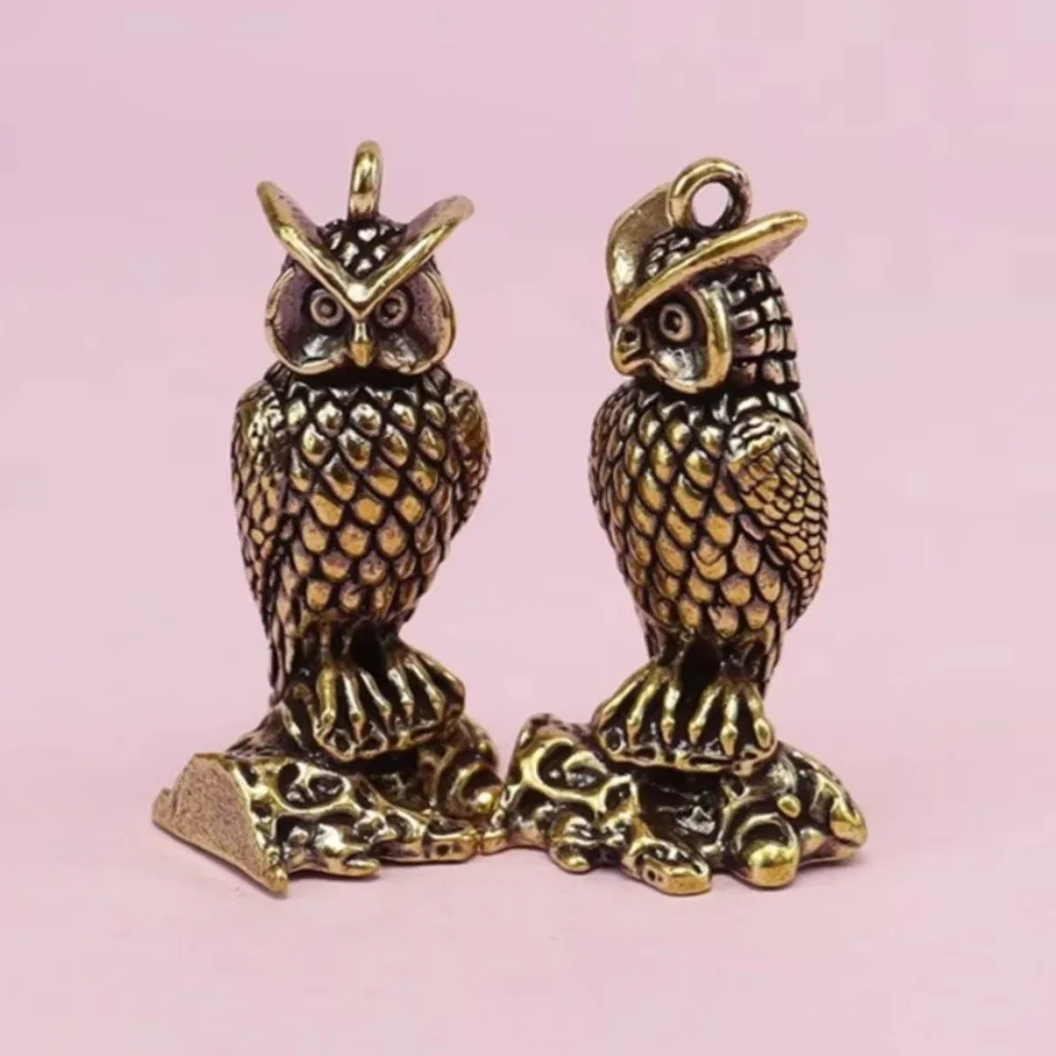 Señuelo colgante búho retro latón cobre miniatura para llavero - imagen 3