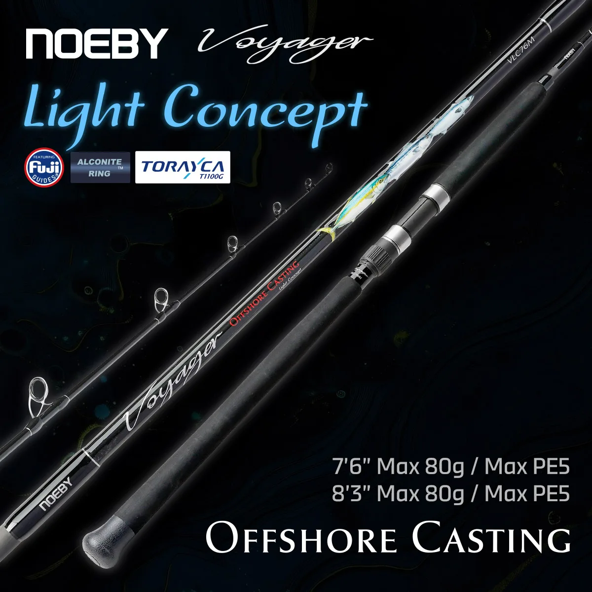 Caña NOEBY VOYAGER Popping Light para atún y GT, guías Fuji