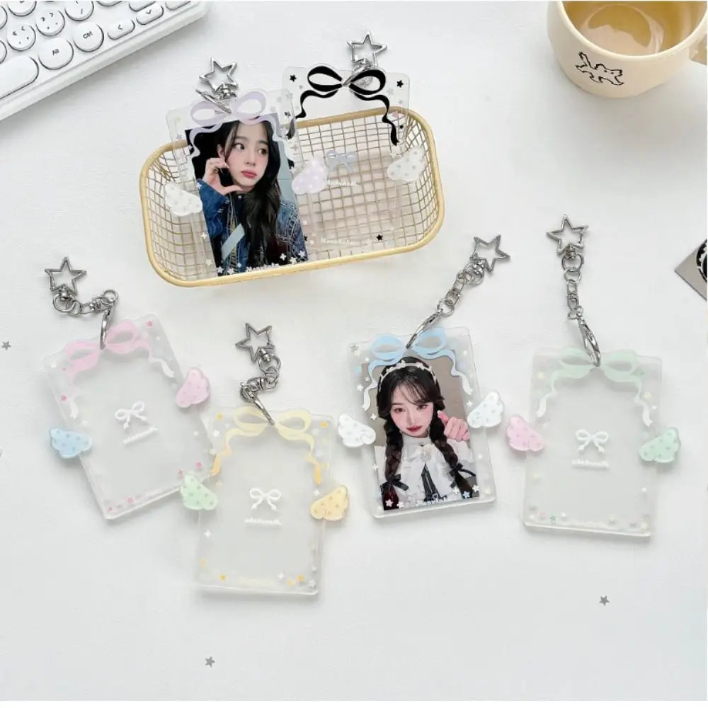 Protector de tarjetas acrílico con lazo, ala de ángel y llavero estrella - imagen 3